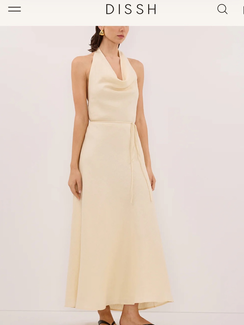 DISSH NWT butter yellow linen Halter Cowl Neck Maxi Dress